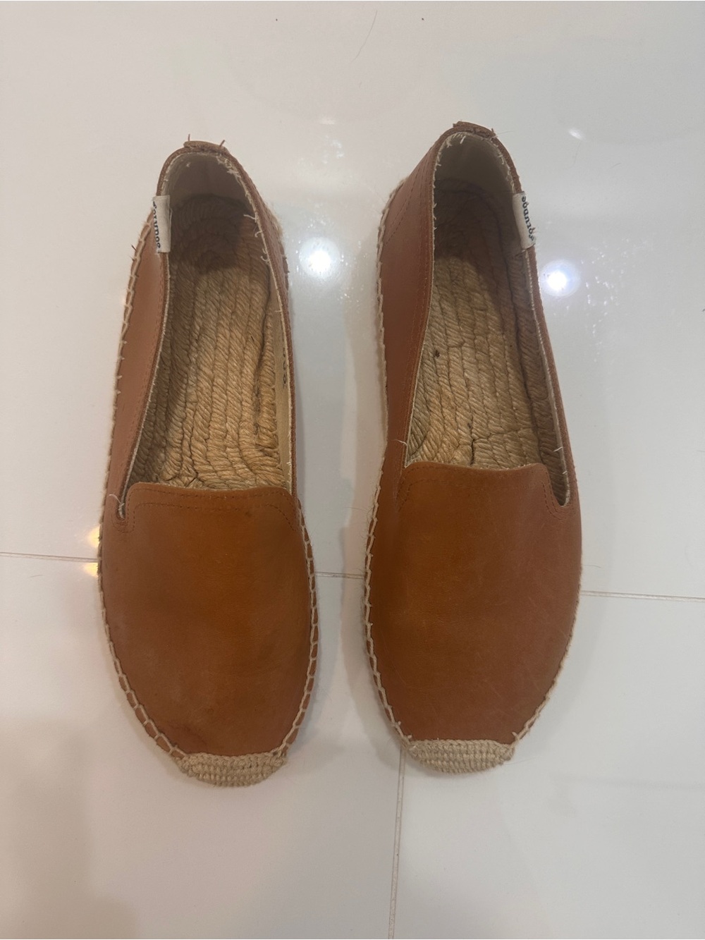 Soludos Women's Brown Leather Espadrille Slip-Ons